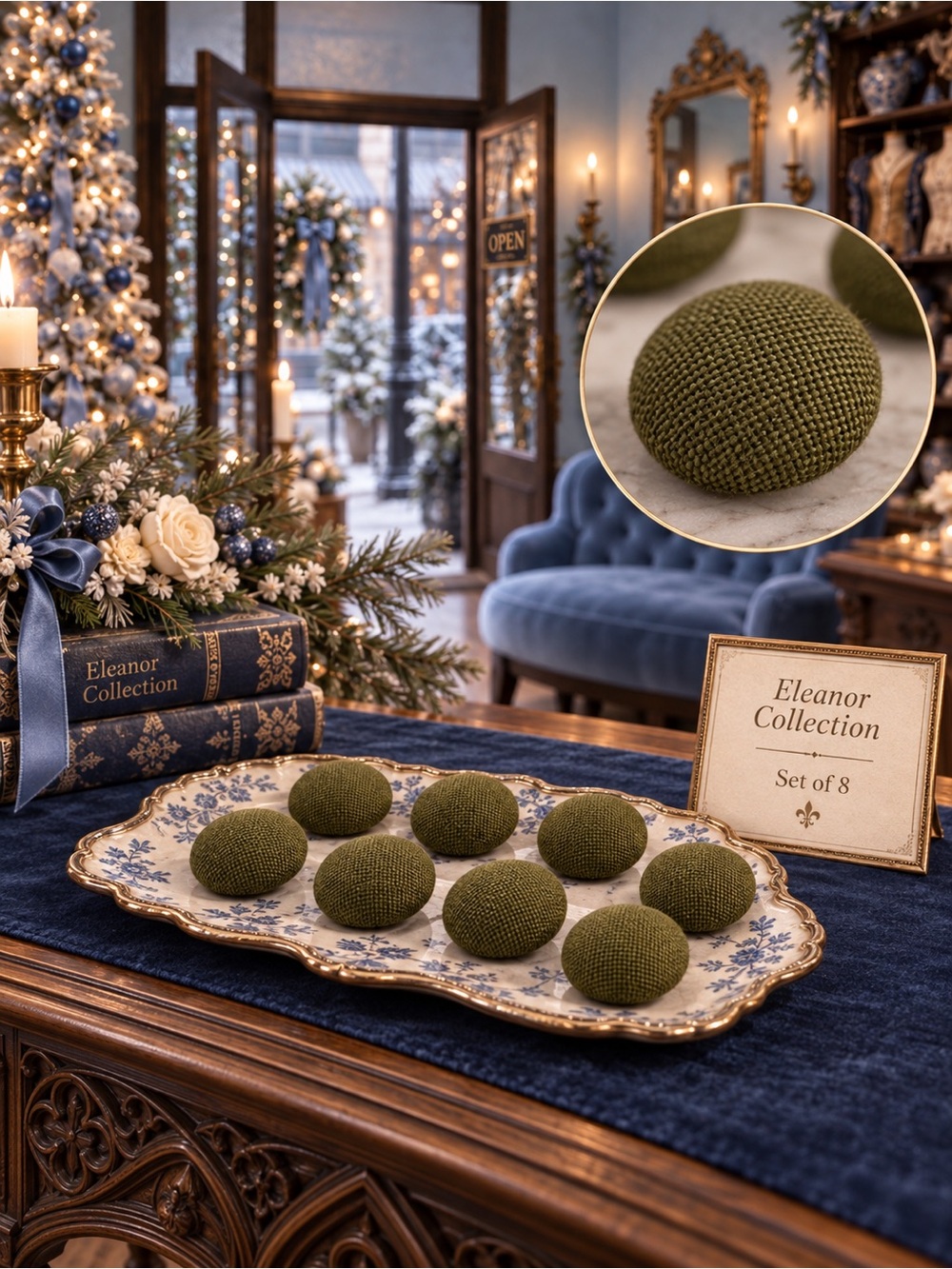 Eleanor Collection Olive Green Fabric Covered Shank Buttons Set of 8